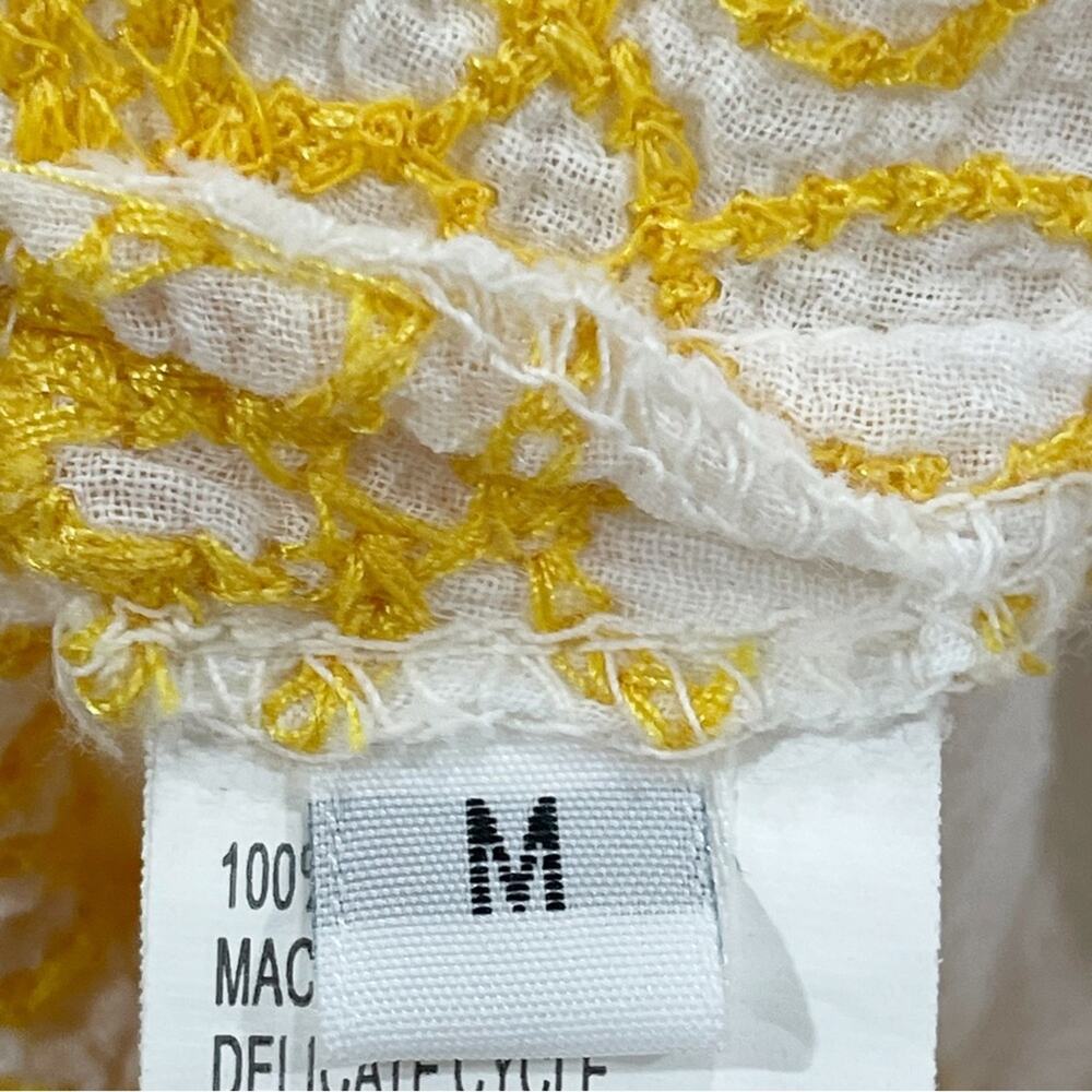 Cake Semisheer Embroidered Cotton Popover Tunic White Yellow Medium - Picture 6 of 7